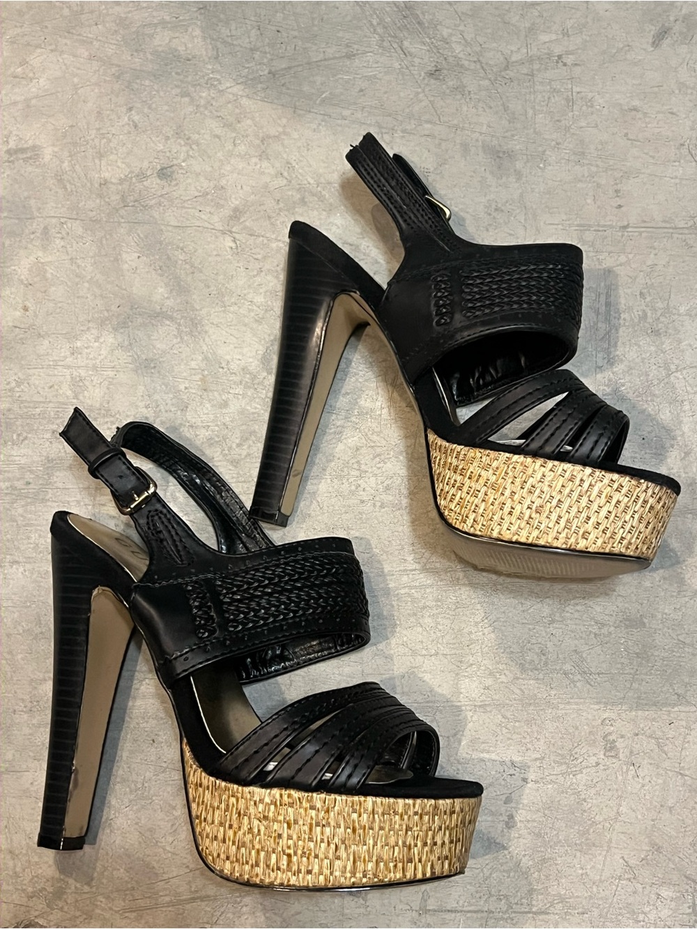 GUESS Black Woven Slingback Sandal Heels